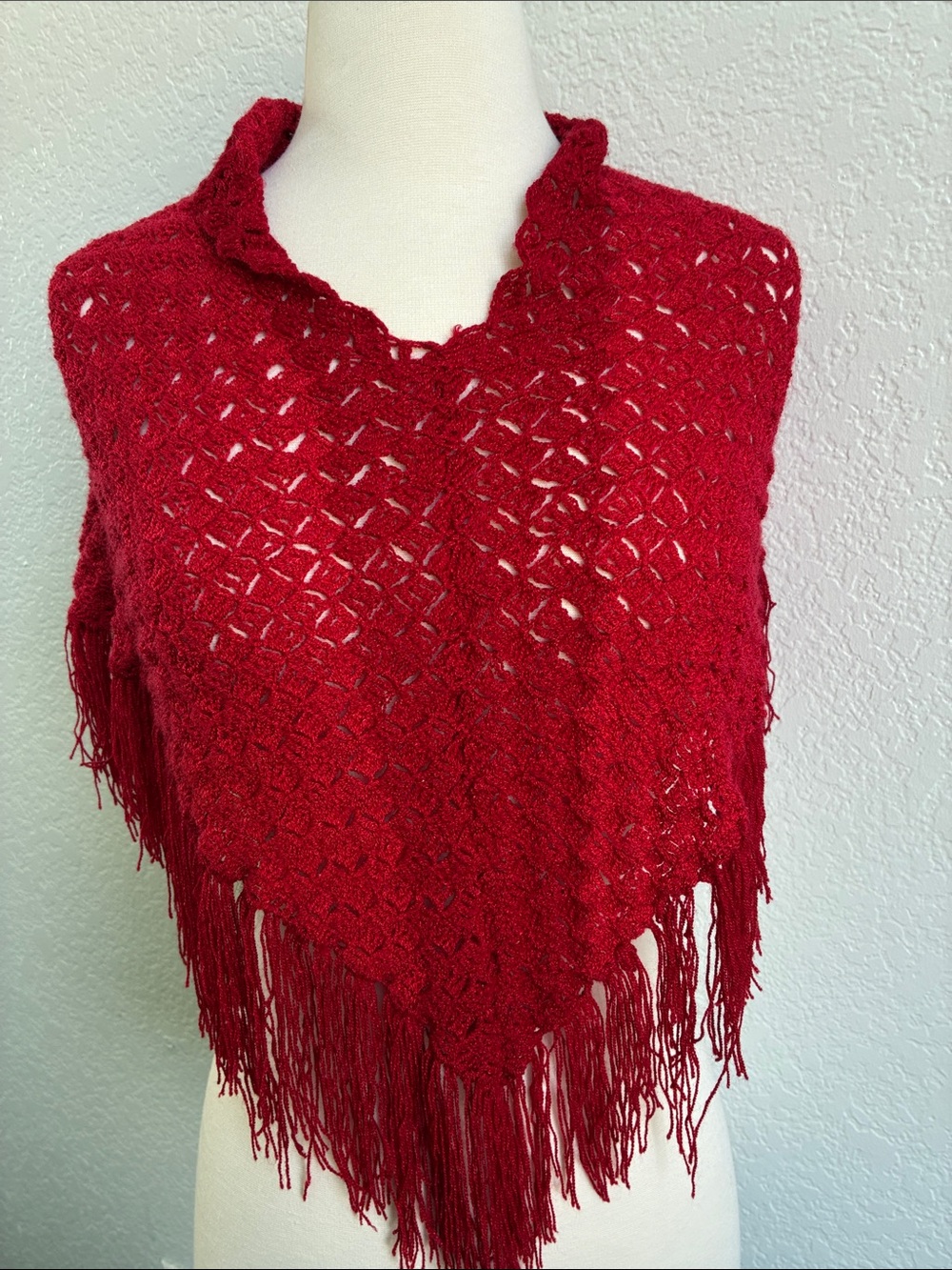 Red Crochet Fringe Capelet Poncho - Kids Jackets & Coats